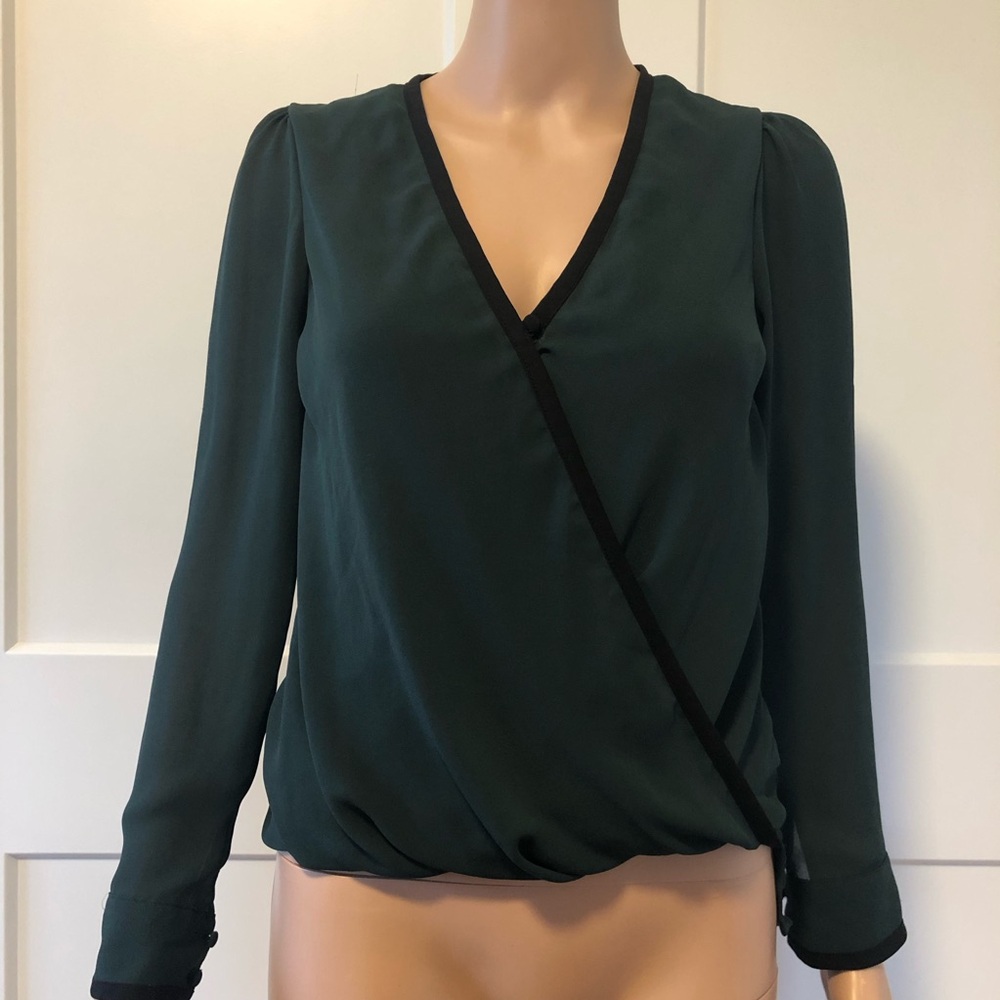 H&M HM Green Sheer Wrap Long Sleeves Blouse Top 32 2 XS